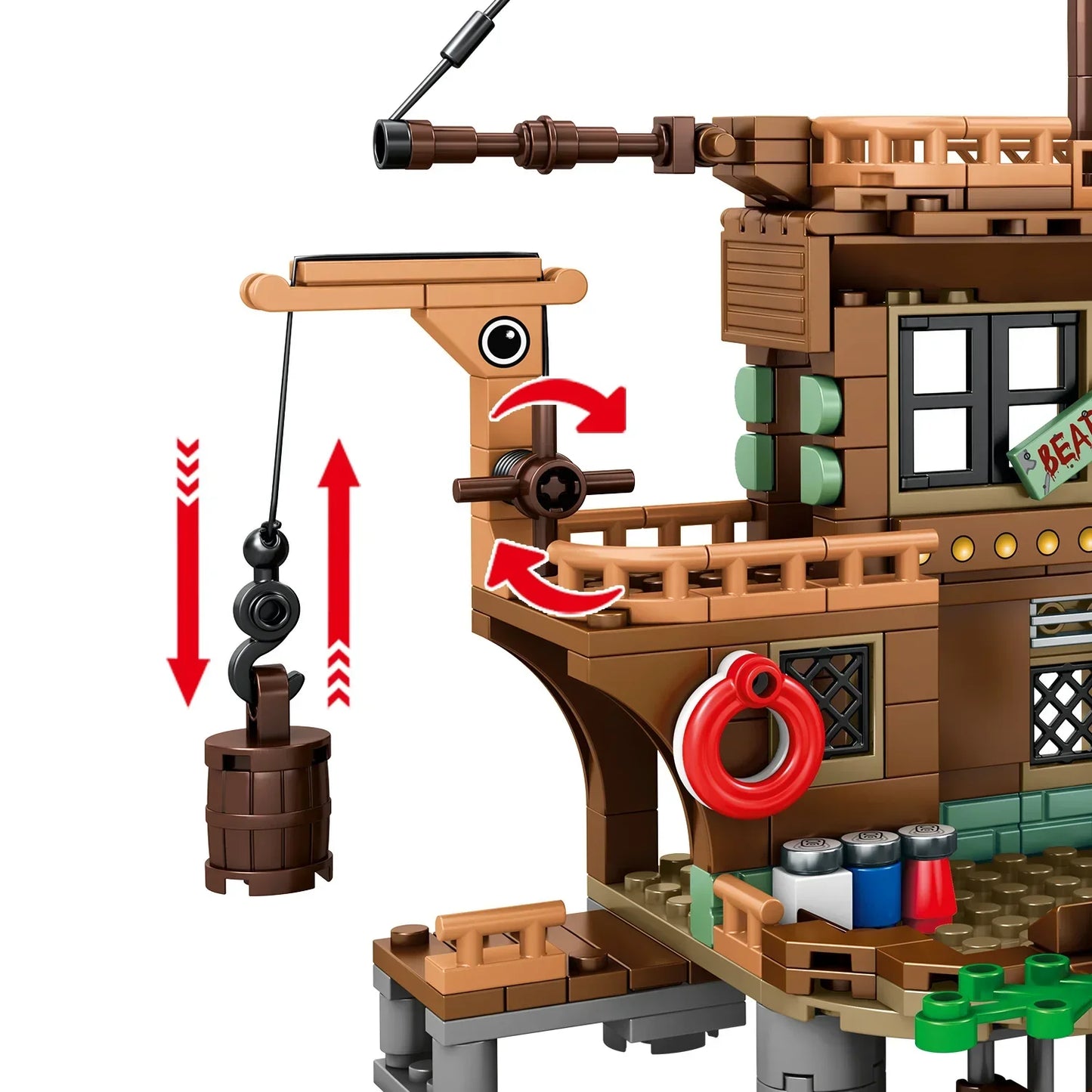 Pirate's Wharf Center Building Blocks Set, Car Home Decoration Crafts，Craft Toys，DIY Toys，Animation Derivatives，Children Toys