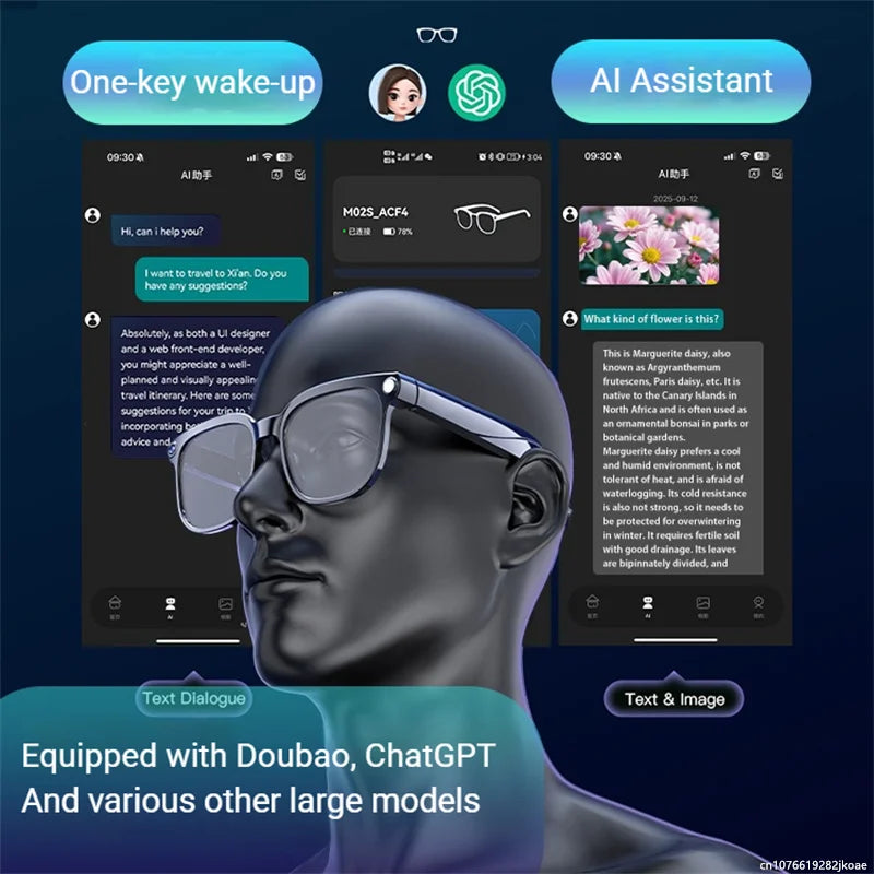 4K AI Smart Bluetooth Glasses, Chat GPT 800W pixel Shooting, Waterproof ,Camera, Photo, Video ,Voice Call Translation Smart Glasses.
