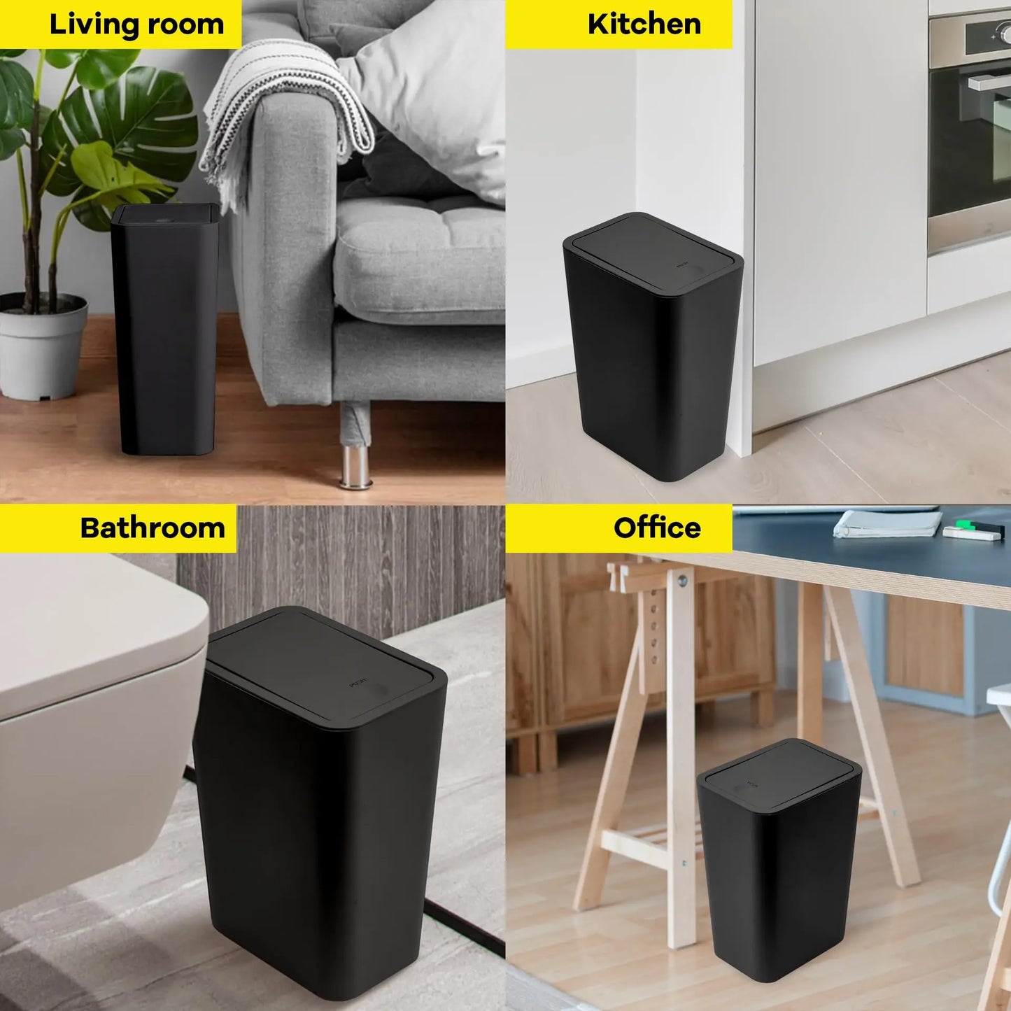 Bathroom Trash Can-10L Small Garbage Can with Press Top Lid for Toilet, Bedroom, Living Room.