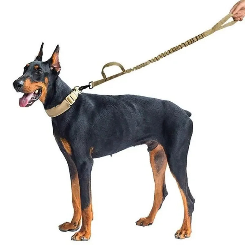 Tactical Military Dog Collar Leash Adjustable Nylon Leash for Medium Large Dogs Heavy Duty Dog Leash with Shock Absorption