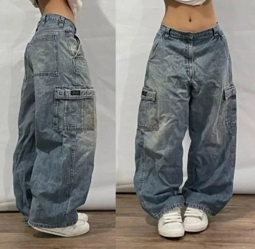 Street Y2K New Fashion Straight Loose Jeans Women Harajuku Casual Joker Low Waist Slim Mopping Wide-leg Pants Couple Punk Jeans