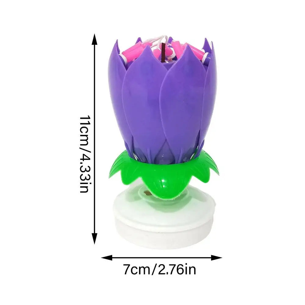 Innovative Party Cake Candles Musical Rotating Lotus Flower Flat Bottom Rotating Electronic Candle Birthday Cake Music Candles