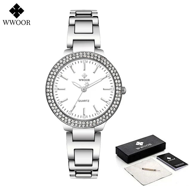 WWOOR New Women's Watches Fashion Crystal Diamond Ladies Quartz Wristwatch For Woman Relogio Feminino Female Montre Reloj Mujer