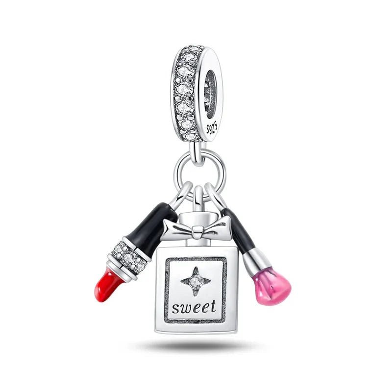 Romantic Pink Crown Perfume Bottle Charms Beads Bracelets Fine Jewelry