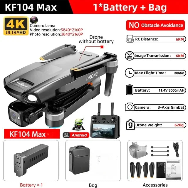 KF104 MAX2 Screen Control Drone 3-Axis Brushless Enhanced Pan Tilt+EIS Electronic Stable HD Camera Laser Obstacle Avoidance Dron