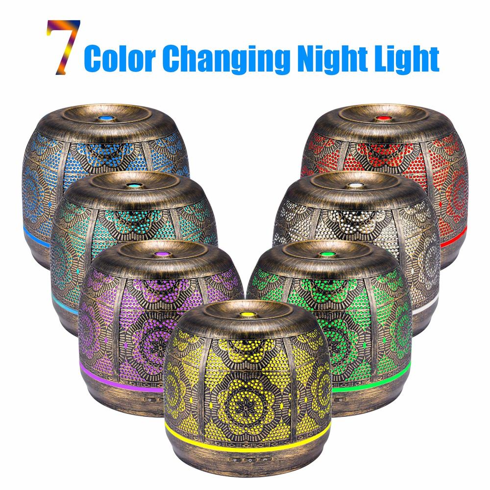 Aroma Diffuser 500ml Bronze Metal Aromatherapy Diffuser for Essential Oil 7 Color Fragrance Lamp Humidifier for Baby Office Home