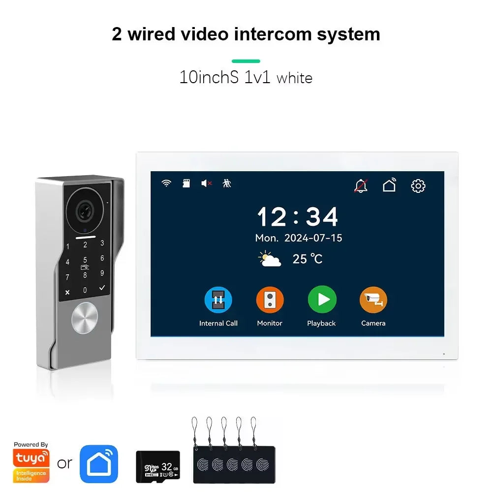 ANJIELO SMART Doorbell Video Intercom Camera System Wire 2‐wire Door Phone 10 Inch Screen 7 Protector Security