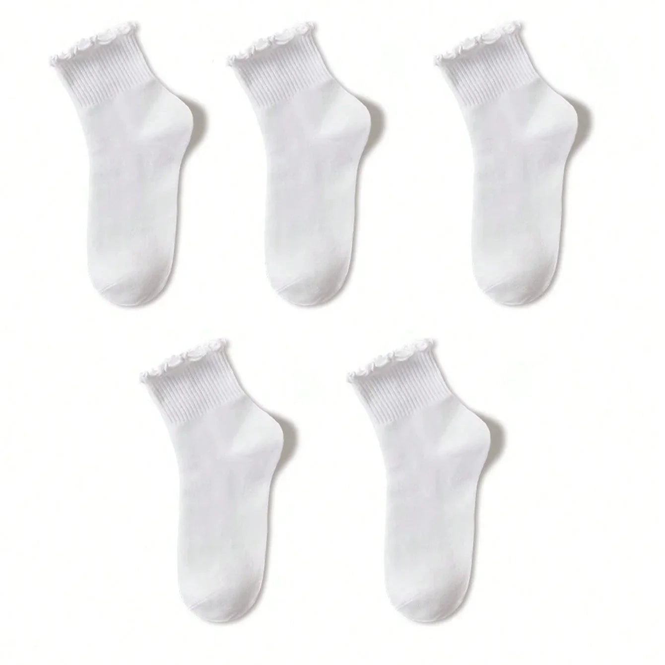 Women's Crew Socks with Ruffles, White and Black, Comfortable, Breathable, Moisture-Absorbing and Sweat-Wicking