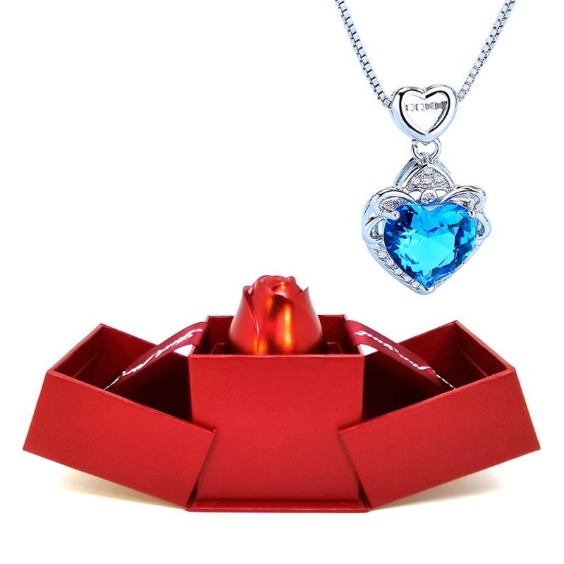 Rose Holder Eternal Love Necklace Set Romantic Rhombus Zircon Pendant With Immortal Valentines' Day Gifts