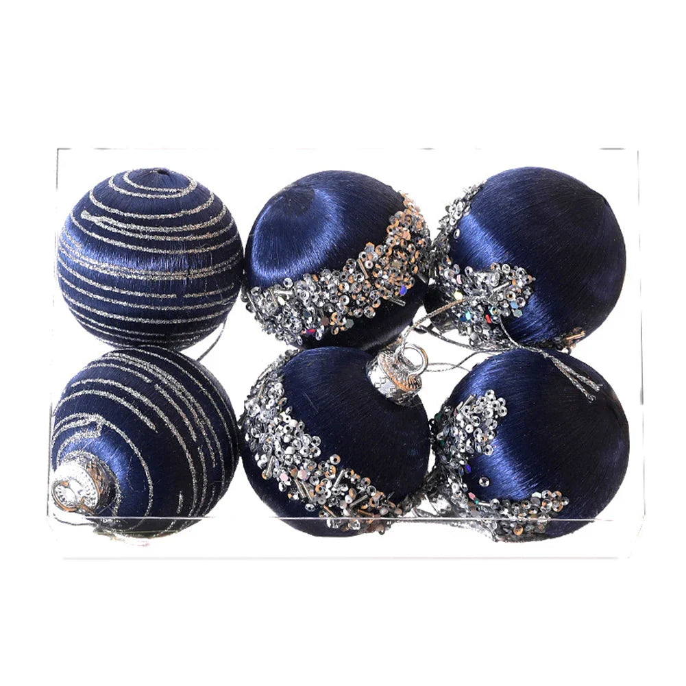 6PCS 6/8CM Christmas Balls Silk Sequin Christmas Ball Ornaments Xmas Hanging Tree Pendants 2024 Noel Navidad Decoration