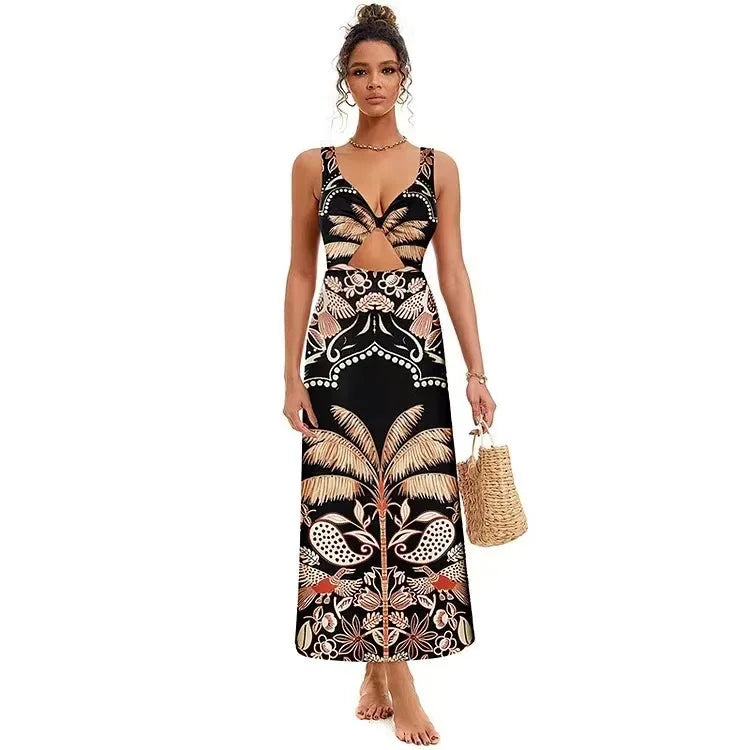 2024 Europe and the United States new swimsuit retro printed mesh pants bikini conservative women's swimsuit