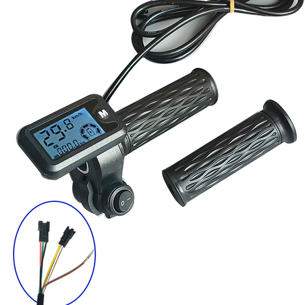 A Pair of 36V/48V/60V/72V EBike Throttle Handle Grip with LCD Speed Display and 170cm Cable for Electric Bicycle