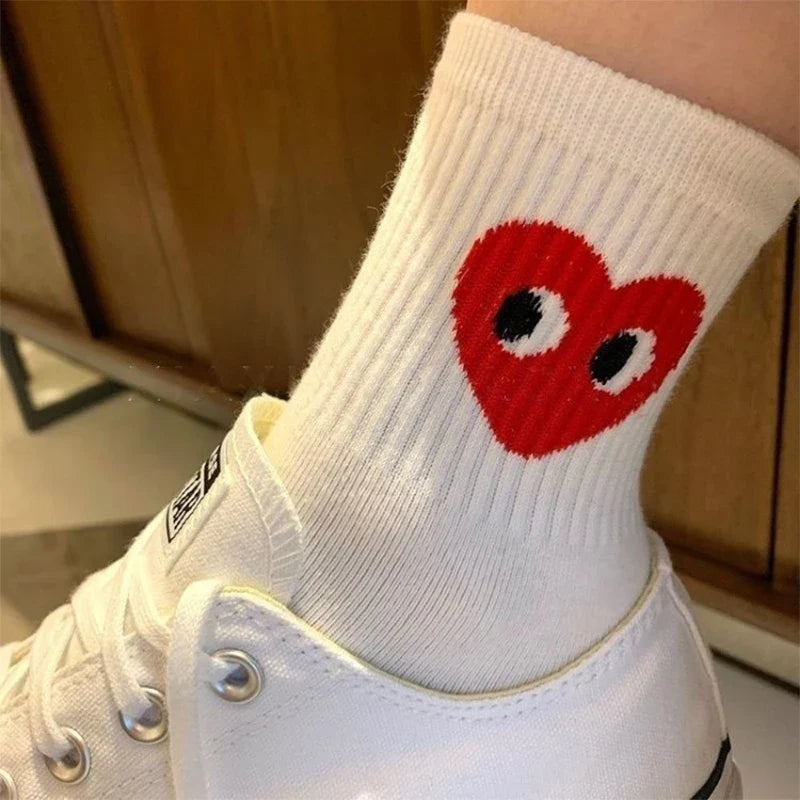 Korean version of black and white striped polka dot solid color love tide socks sports ins style trend casual socks