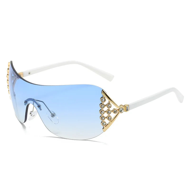 Luxury One-Piece Rimless Sunglasses Oversized Diamond Brand Designer Sun Glasses for Women Steampunk Eyewear UV400 Oculos De Sol