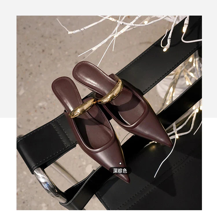 Pointed Toe Women's Slippers 2024 Summer Fashion Shallow Mouth Women's Mules Comfortable Wear Outside Ladies One Word Drag
