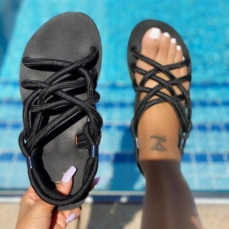 Women's Sandals 2022 Summer New Outdoor Sexy Beach Solid Color Flip Flops Fashion Pinch Toe Buckle Casual Sandalias De Mujer