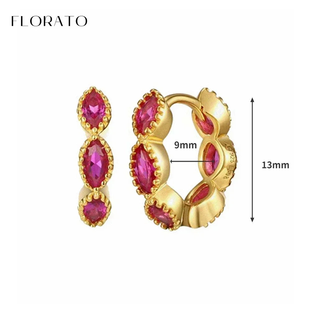 925 Sterling Silver Ear Needle Rose colors Zircon Hoop Geometric Pendant Earrings for women Luxury Fashion Wedding Jewellery2023