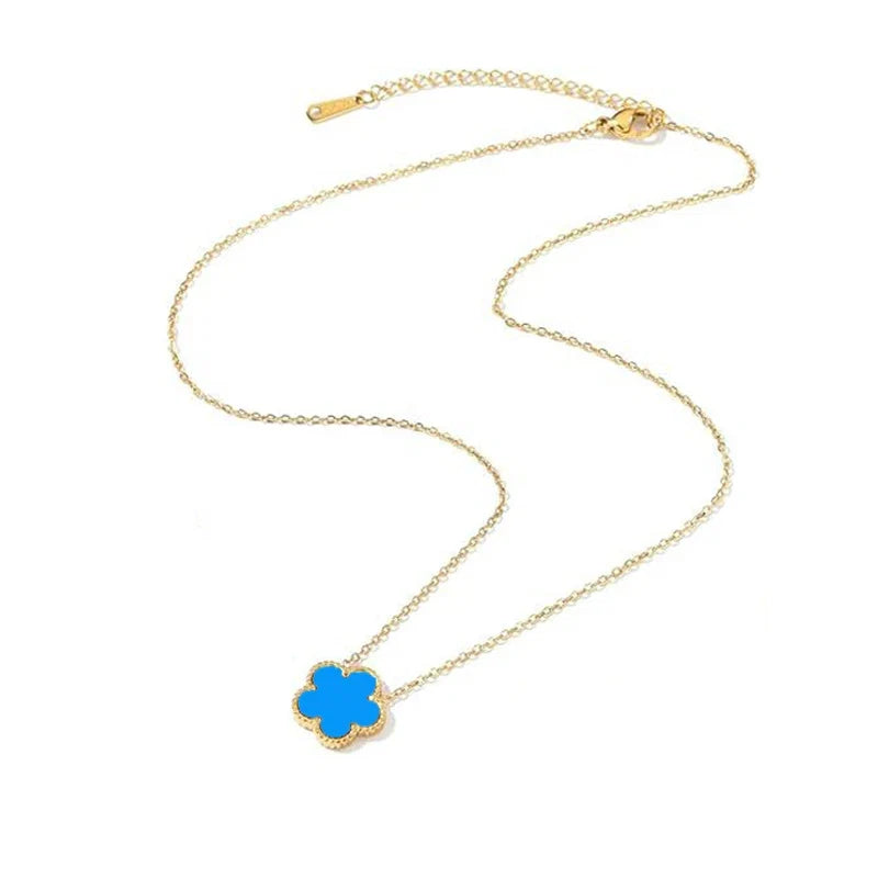 14K Gold Plated Stainless Steel Necklace Woman Five Leaf Petals Double