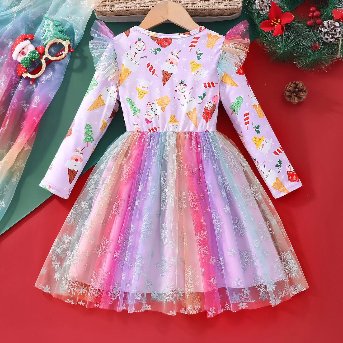 Kids Girl Outfit Long Sleeve Winter Baby Girls Christmas Clothes Snowman Santa Claus Children Dresses 2 3 4 5 6 7 Yrs