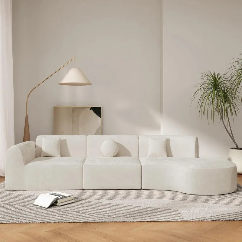 Curved Polyester Sectional Sofa Set, 7 Seat  Chaise Lounge, 3 Pillows, Fully Assembled