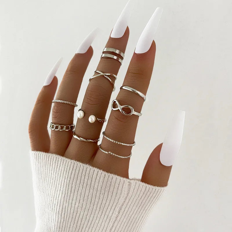 Silver Color Crystal Rings Set for Women, Cubic Zirconia Moon Arrow Flower Heart Finger Wedding Rings, Female Fashion Jewelry