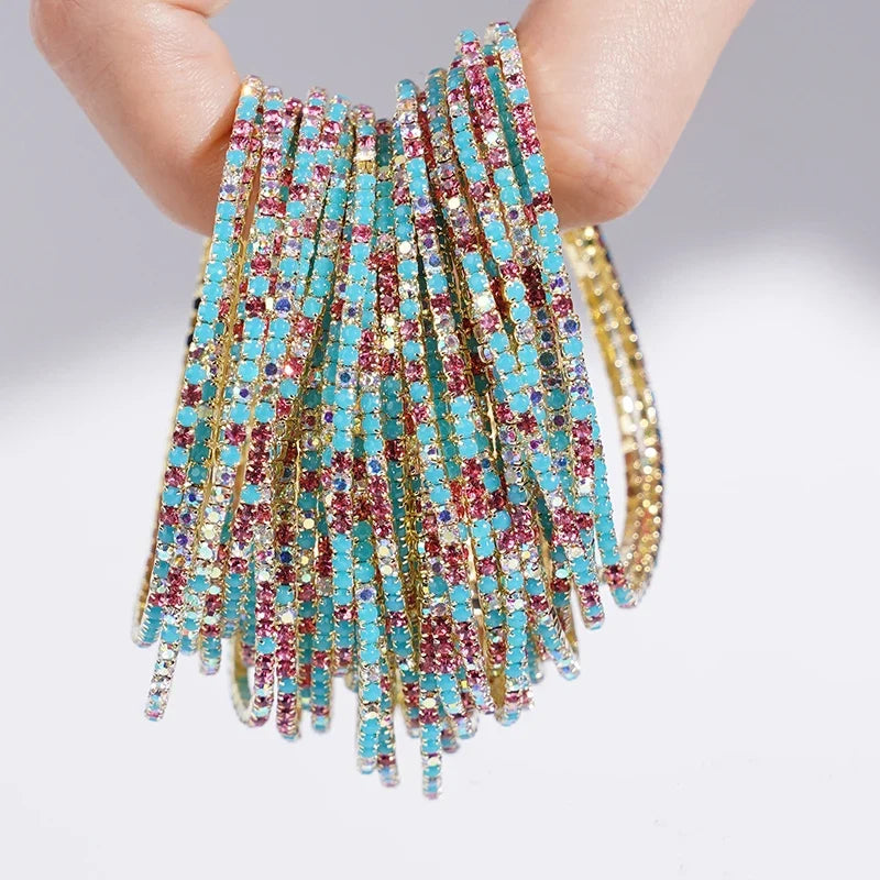 5pcs Fashion Colorful Acrylic Crystal Rhinestone Elastic Bracelet for