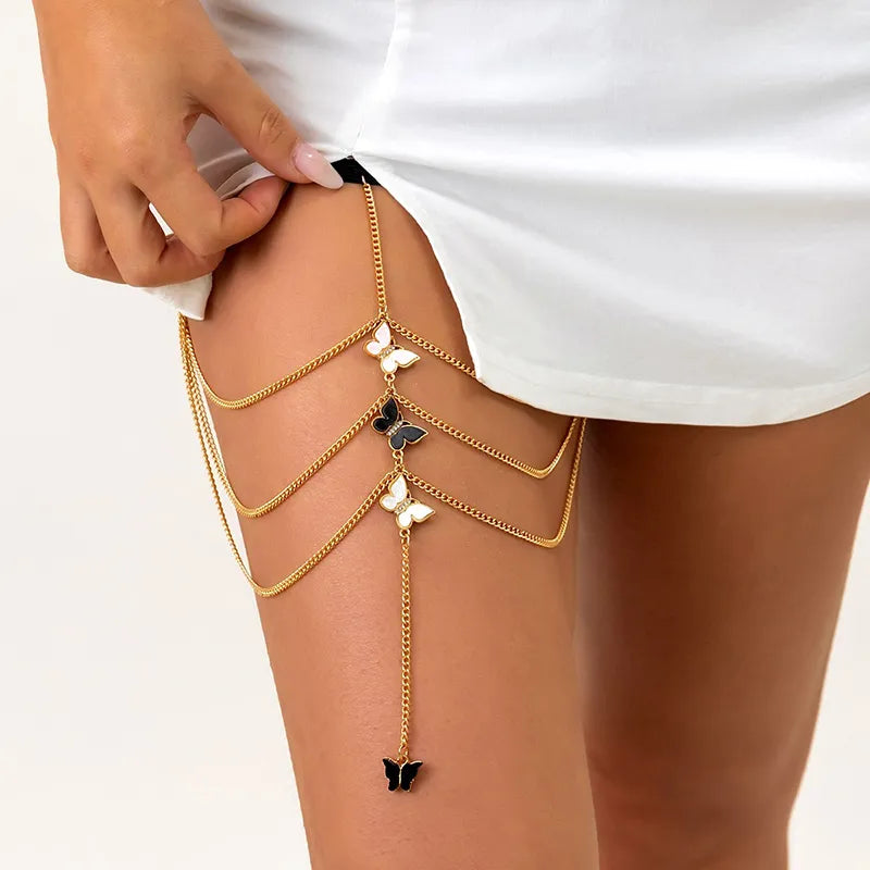 New Fashion Female Insect Butterfly Leg Chain For Women Body Jewelry Beach Style Ladies Gold Color Metal Multilayer Thigh Chain