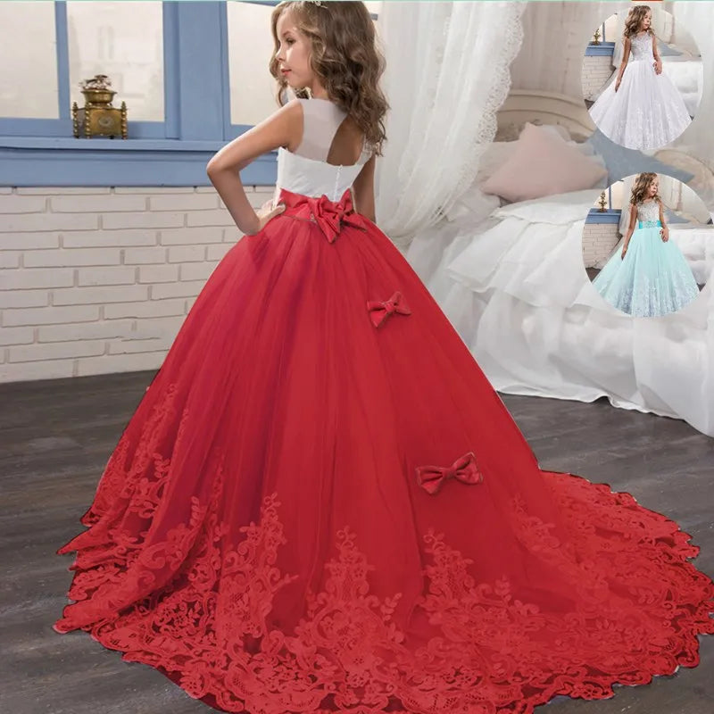 Red Christmas Clothes for Kids Girls Children's Pageant Performance Formal Gown Teen Girls Wedding Party