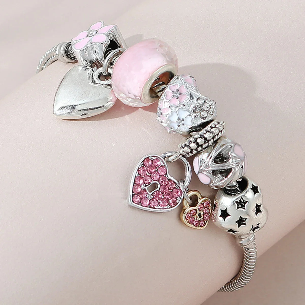 1PC Women's Fashion Multi Element Beaded Love Pan Family Bracelet Jewelry Accessories Daily Party Holiday Gift -005