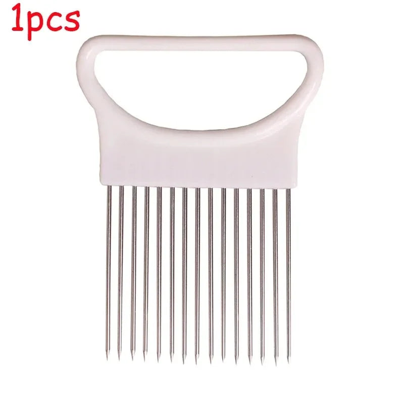 1/2/3/4pcs Effortlessly, Slice Onions with this 1pc Colorful Onion Slicer stainless steel potato chip onion holder.