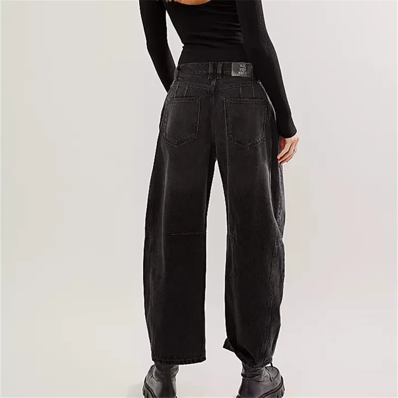 Barrel Jeans Women Casual Baggy Wide Leg Horseshoe Denim Pants Y2k Boyfriend Vintage Tapered Jeans Mid Rise Cropped Barrel Pant