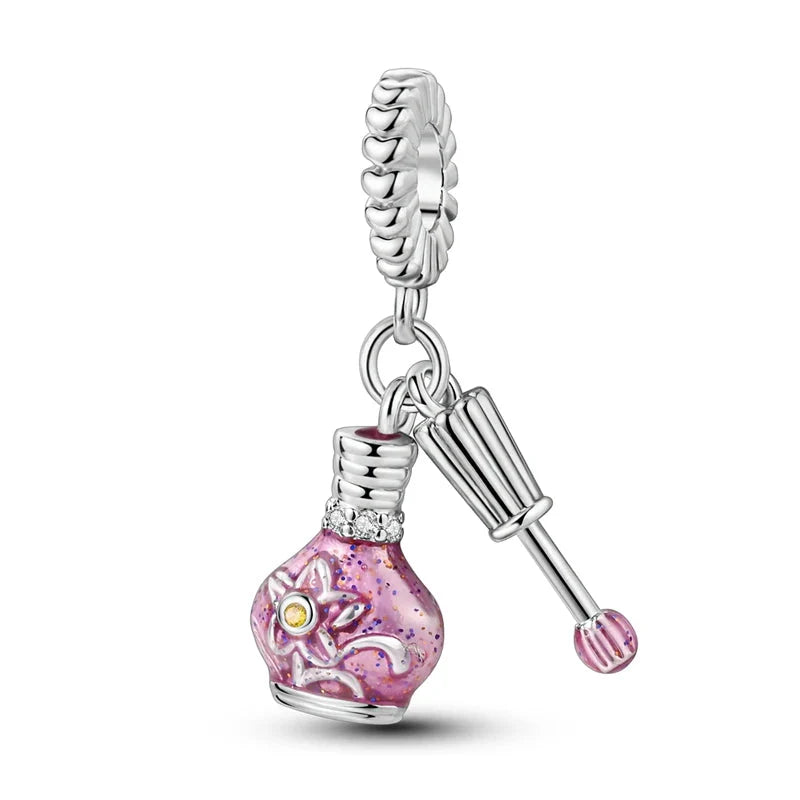 Romantic Pink Crown Perfume Bottle Charms Beads Bracelets Fine Jewelry