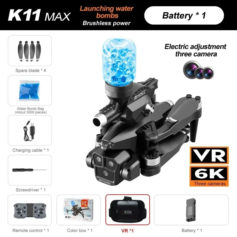 K11Max Rc Professional Drone three Camera Water Bomb Drone Aerial Vehicle 8K HD Opticals Flow Aerials Security Monitoring Drones