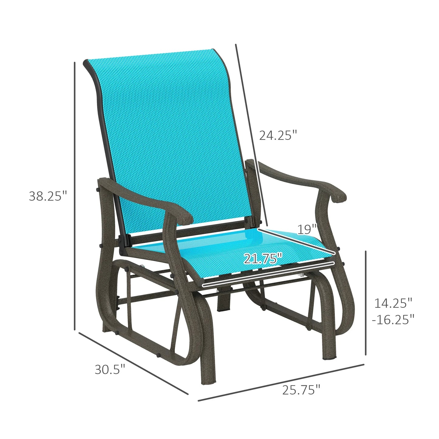 Outdoor Glider Chair, Steel Rocking Chair, Patio, Backyard, Porch, Garden, Blue.