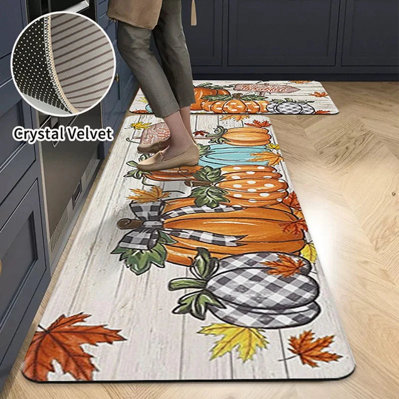 Pumpkin Kitchen Mat Balcony Hallway Non-slip Floor Mat Living Room Decor Rug Bathroom Floormat Fall Thanksgiving Home Decor