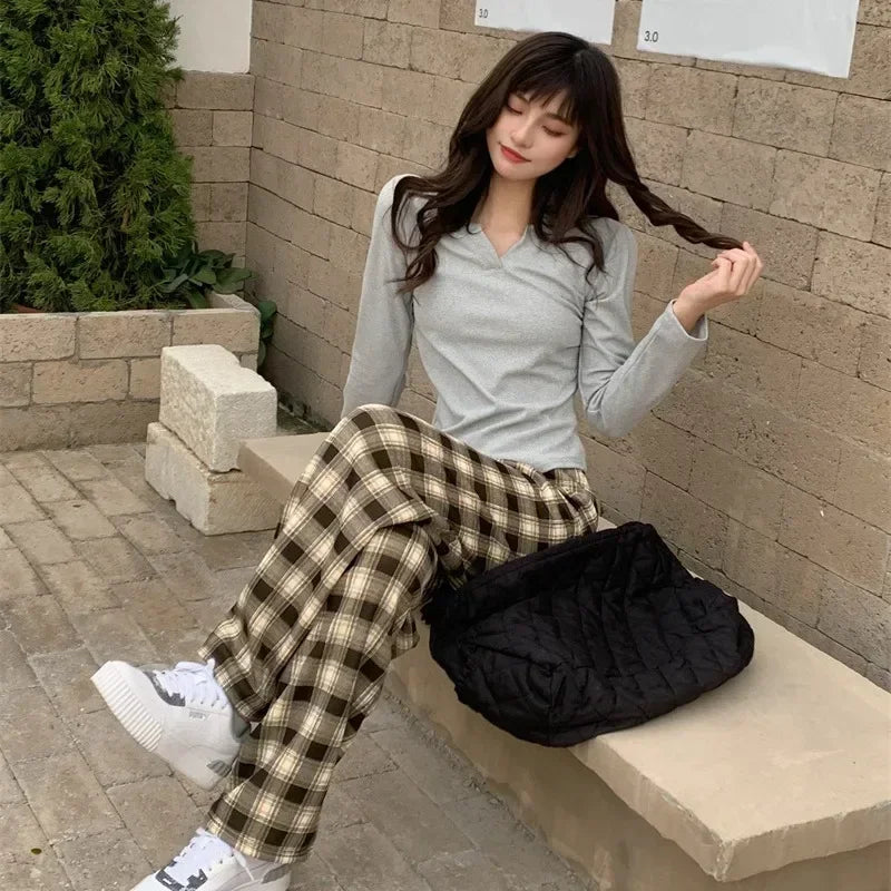 Warm Plush Pants, Cashmere Thick Plaid Ladies Winter Loose Wide-legged Pants
