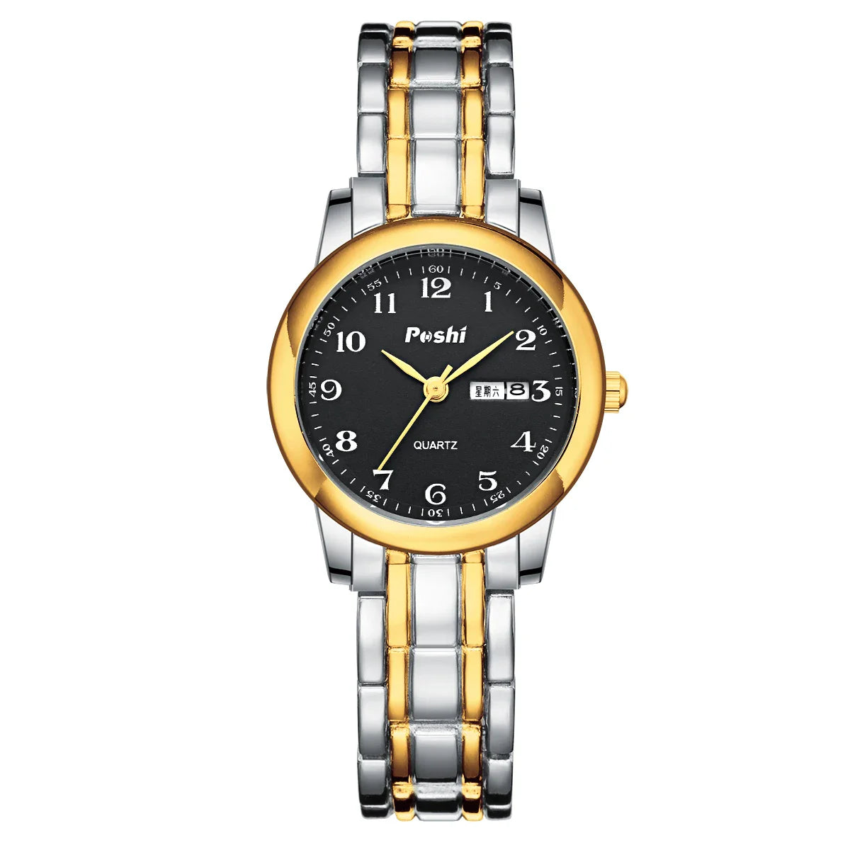 POSHI Quartz Watch for Women Fashion Ladies Bracelet Luxury Stainless Steel Strap Date Week Original Waterproof Women's Watches