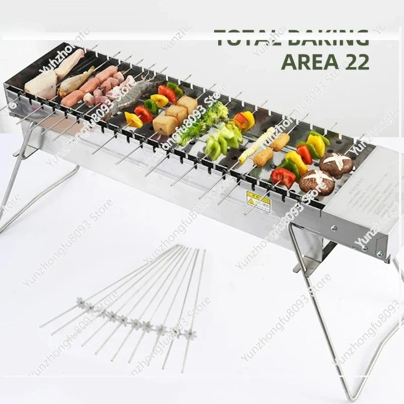 Camping Grill Rack Automatic Flipping Barbecue Machine, Folding Charcoal BBQ Machine Outdoor Camping Tool