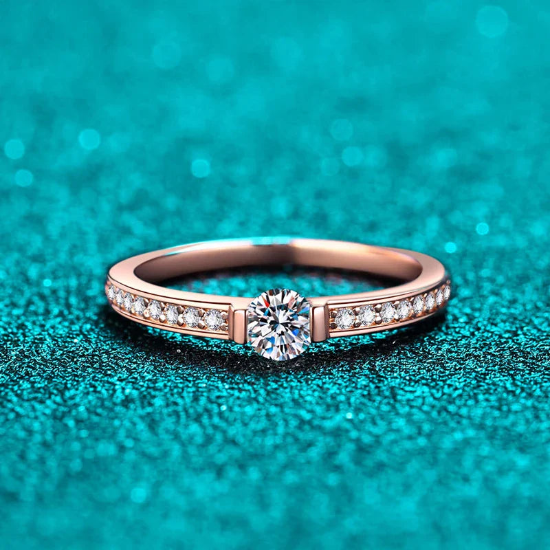 NeeTim 0.3ct D Color Moissanite Eternity Band Ring 925 Sterling Silver with Rose Gold Plated Wedding Rings For Women Jewelry