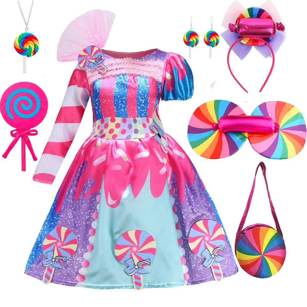Delicate Princess Lollipop Fairy Costume Girls Halloween Candy Role Play Dress up Kid Carnival Purim Party Cute Vestidos Rainbow