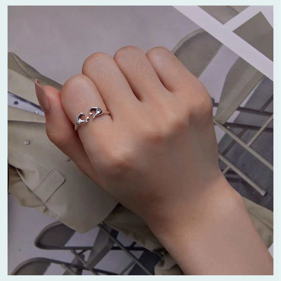 WOSTU Real 925 Sterling Silver Romantic Hand Heart Rings For Women Palm Love Couple Wedding Rings Valentine's Day Jewelry Gift