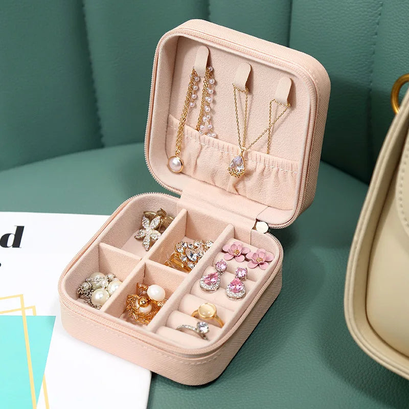 Portable Jewelry Storage Box Travel Organizer Jewelry Case PU Leather Storage Earrings Necklace Ring Jewelry Organizer Display