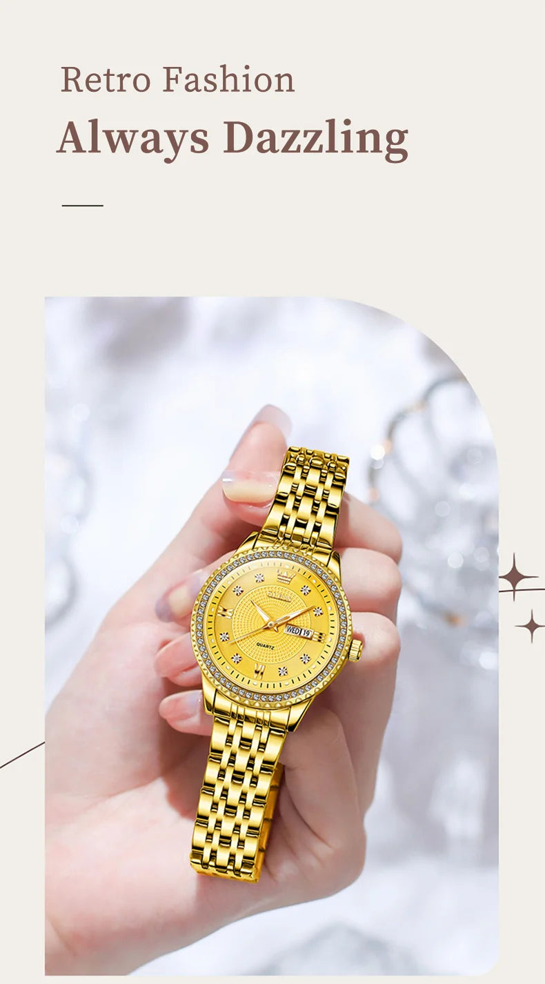 OLEVS Luxury Quartz Watch for Women Stainless Steel Elegant Women's Watches Luminous Waterproof Original Fashion Lady Wristwatch