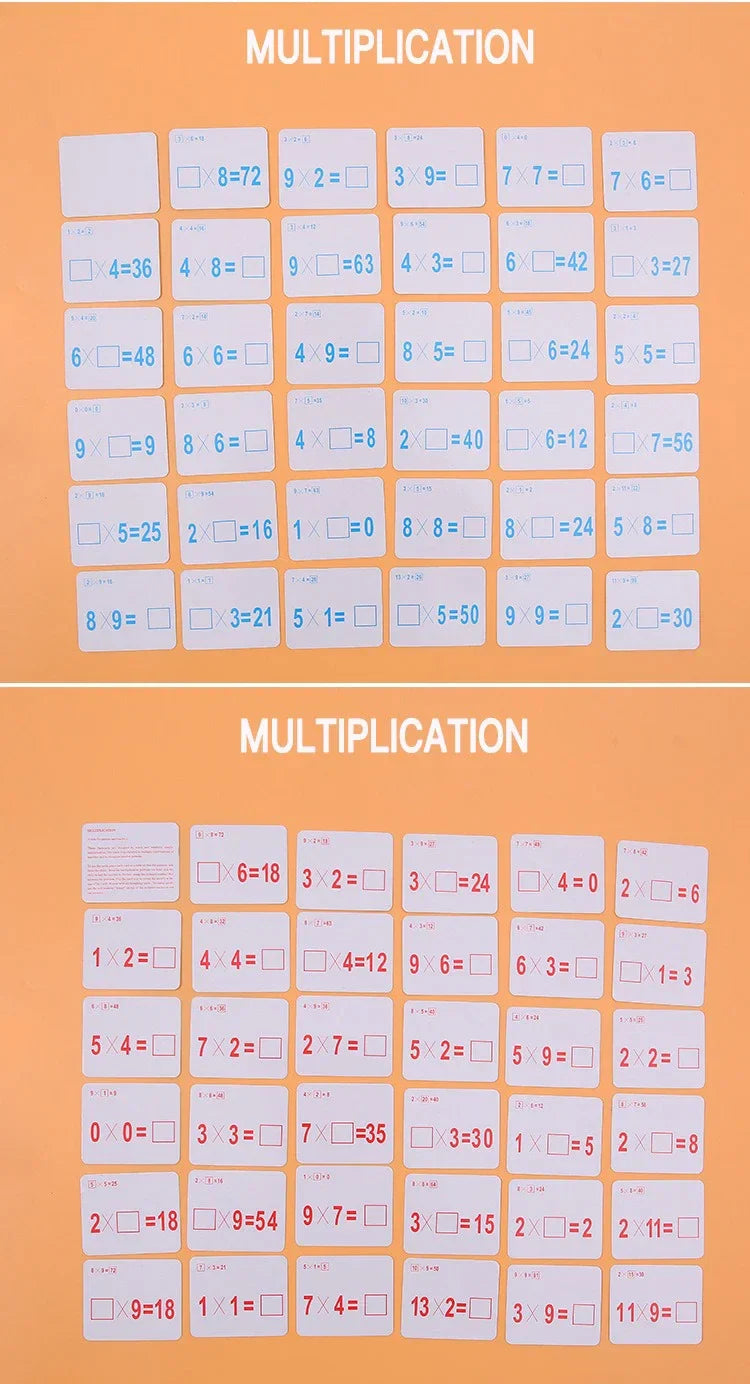 Mathematical Math Learning Tool Montessori Training Math Erasable Add Subtract Multiply and Division Table Cards Seheck for Kids