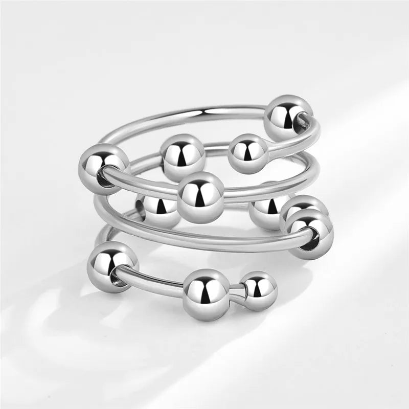 2023 Fashion Beads Anxiety Ring Fidget Spinner Rings Crystal Butterfly Flower Star Moon Ring Anti Stress Jewelry Gift