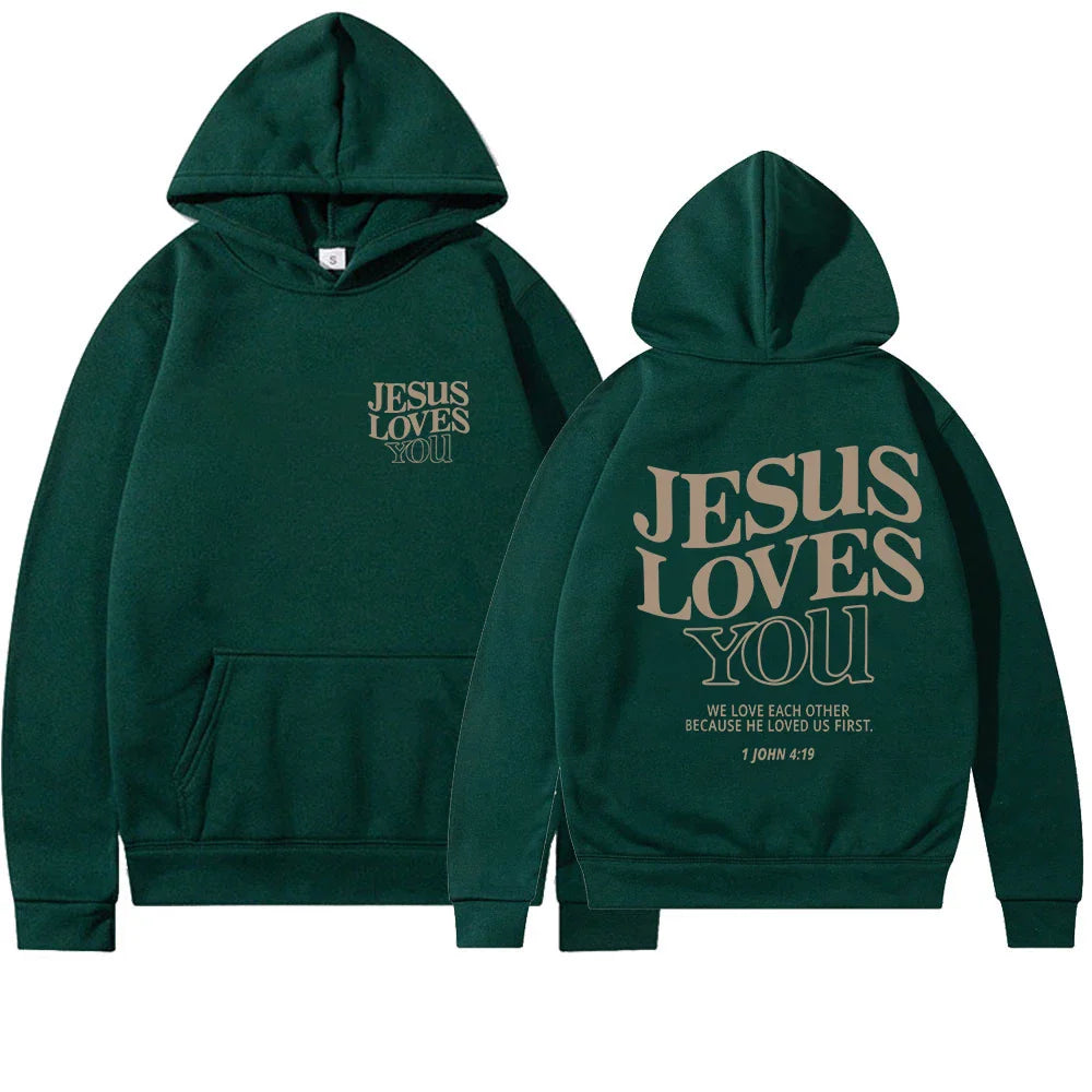 Jesus Loves You Print Hoodies for Women's Y2K Clothes Long Sleeve Fun Graphic Hooded Sweatshirts 2023 Fall Winter Pullover Tops