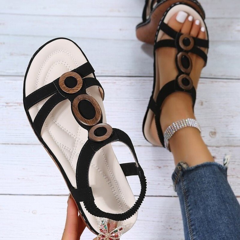 New Summer Women's Gladiator Sandals Cross-Tie Buckle Open Toe Outdoor Beach Shoes Fashion Round Toe Flat Simple Roman Sandals