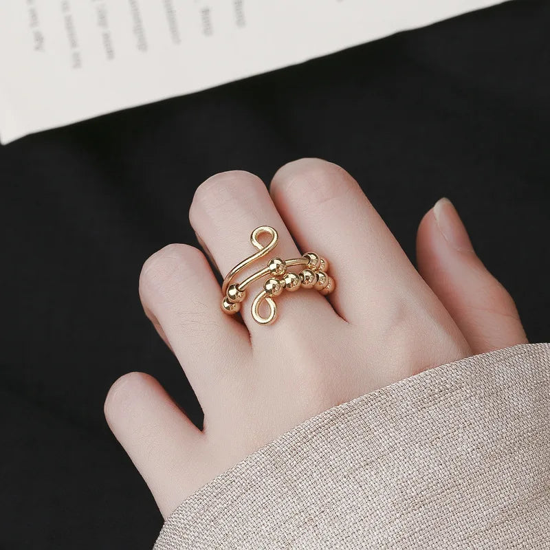 New Fidget Beads Rings for Women Men Rotate Freely Anti-stress Anxiety Ring Worry Stress Relief Jewelry Adjustable Stacking Ring
