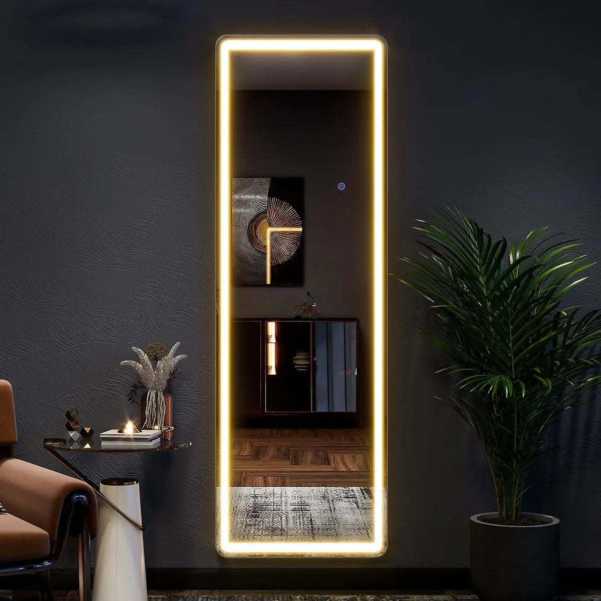 63"x20" Full Length Mirror with Lights, LED Mirror Full Length, Lighted Floor Mirror with Stand.