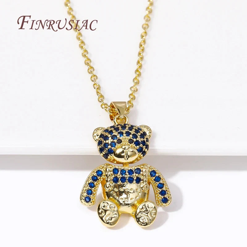 Fashion Creative Pendants Necklace Female 18K Gold Plated Pave Zircon Animal Bear Charms Necklaces for Women Christmas Gifts